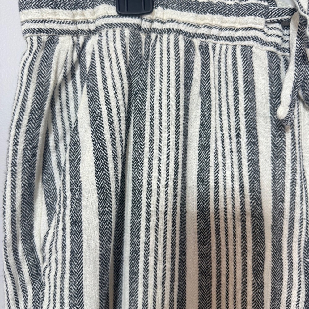Old Navy NWT Linen Blend Wide Leg Pants Womens L Black White Striped High Waist - Picture 3 of 6